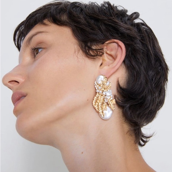 Firm Price New Zara Pearl Embellished Drop Earrings - Picture 3 of 3